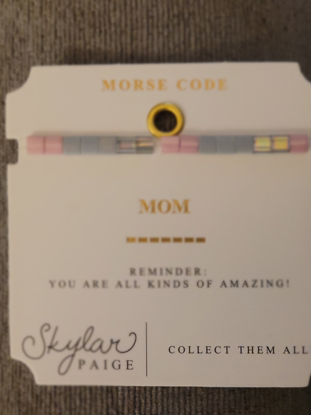 NEW Skylar Paige 'MOM' Morse Code Beaded Bracelet - Pink & Light Blue
